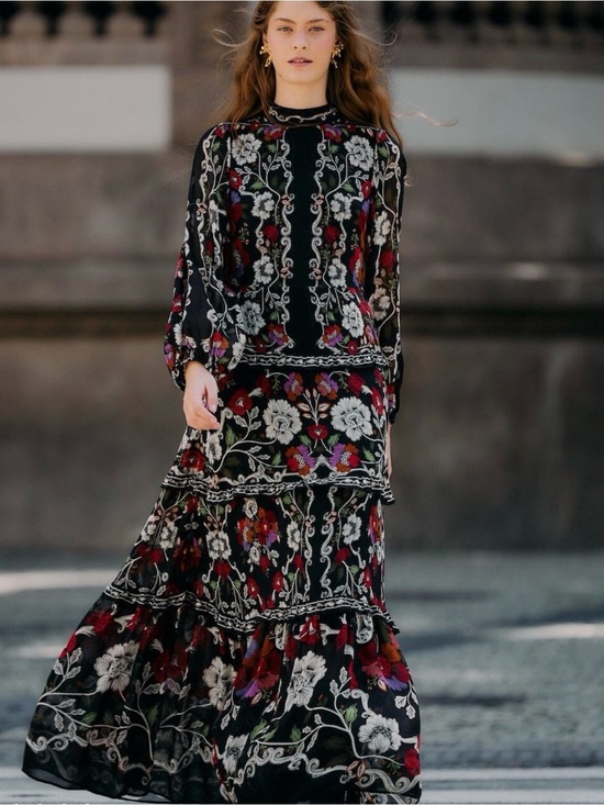 Farm Rio Dresses & Skirts - FARM Rio Black Floral Tiered Maxi Dress with Red, White and Purple Flowers